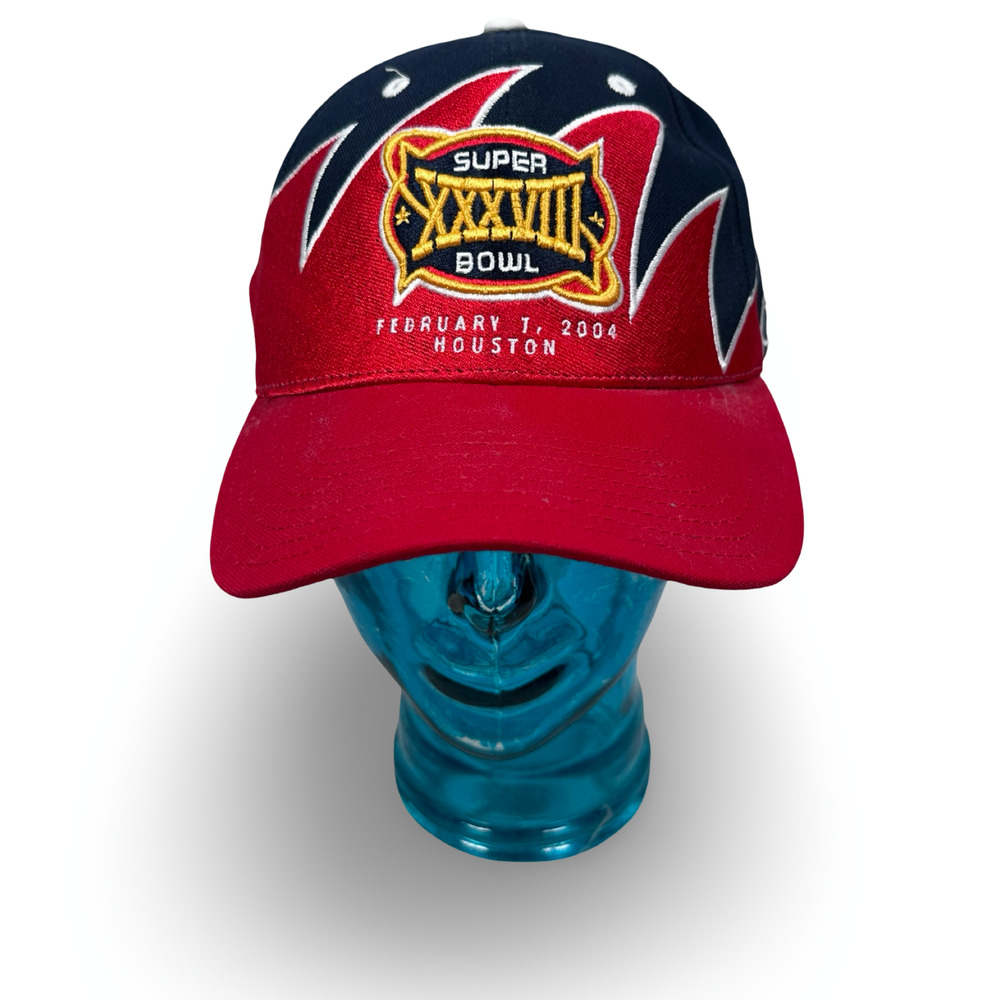 Vintage 2004 Reebok Super Bowl XXXVIII Patriots Strapback Hat Sharktooth Red New